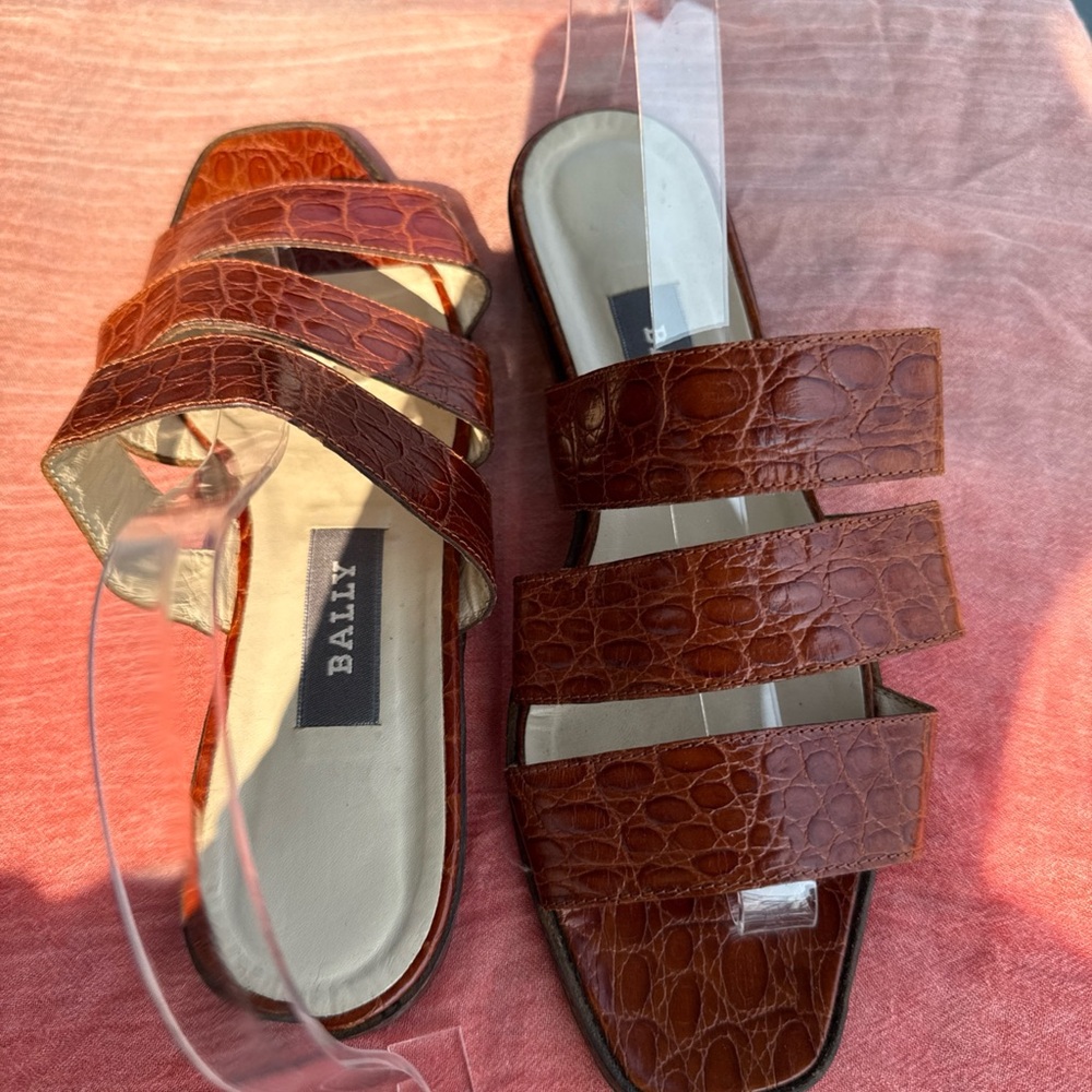 Bally Brown Croc-Embossed Women's Sandals